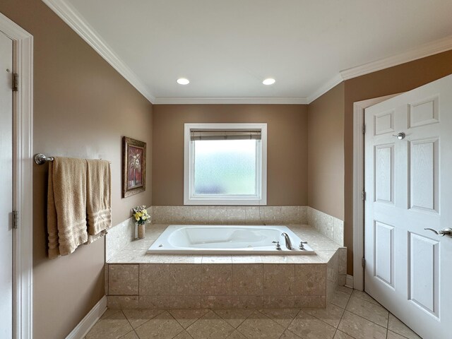 603 Dabneys Rd, Raphine, VA 24472 - full bathroom featuring a garden tub, tile patterned floors, baseboards, ornamental molding, and recessed lighting