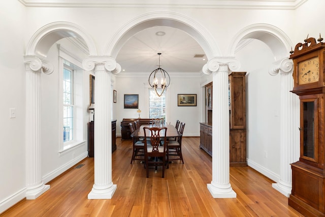 1767 Goose Creek Rd, Waynesboro, VA 22980 - dining room with plenty of natural light, light wood-type flooring, and ornate columns