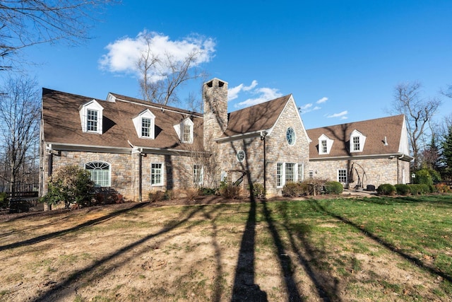 1767 Goose Creek Rd, Waynesboro, VA 22980 - back of property with stone siding, a chimney, and a yard
