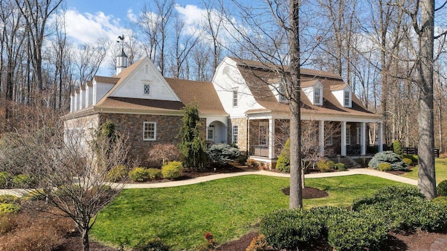 1767 Goose Creek Rd, Waynesboro, VA 22980 - view of front of home featuring stone siding, a front yard, and a porch
