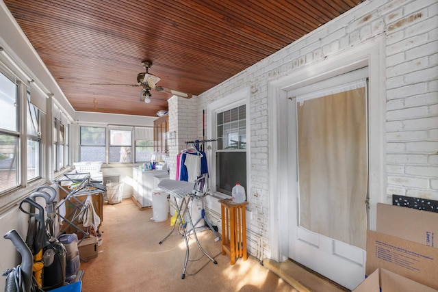 633 Wayne Ave S, Waynesboro, VA 22980 - sunroom featuring brick wall, carpet flooring, and wood ceiling