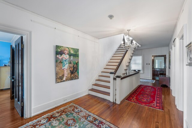 633 Wayne Ave S, Waynesboro, VA 22980 - stairs featuring a chandelier and wood finished floors