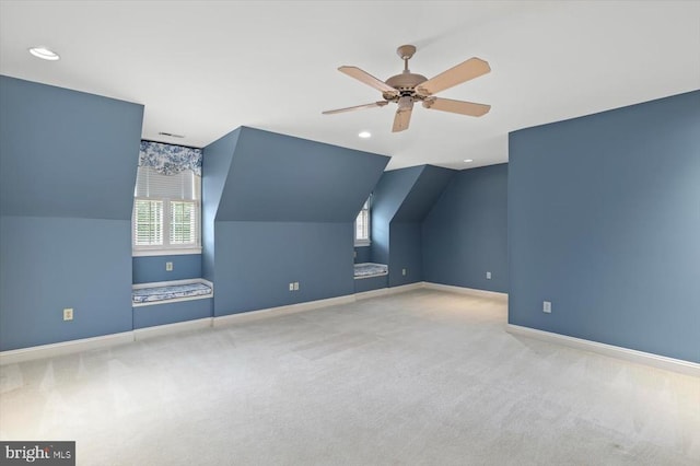 3905 Corbin Hall Ln, Fredericksburg, VA 22408 - additional living space featuring a ceiling fan, carpet, lofted ceiling, and recessed lighting