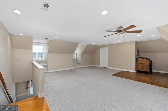 3905 Corbin Hall Ln, Fredericksburg, VA 22408 - bonus room featuring a ceiling fan, lofted ceiling, recessed lighting, and carpet floors