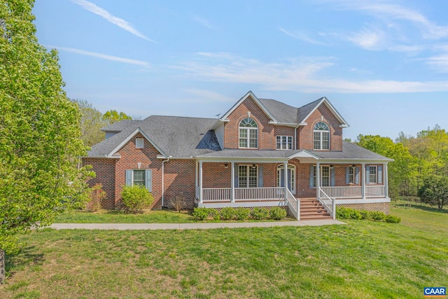 1130 Race Ground Rd, Rochelle, VA 22738 - view of front of house featuring a porch, a shingled roof, brick siding, and a front lawn