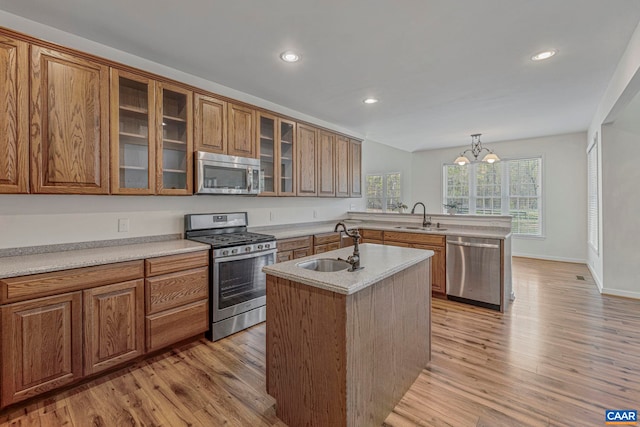 1130 Race Ground Rd, Rochelle, VA 22738 - kitchen featuring stainless steel appliances, a peninsula, light wood-type flooring, and a sink