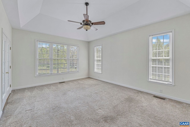 1130 Race Ground Rd, Rochelle, VA 22738 - carpeted empty room featuring a tray ceiling, baseboards, a ceiling fan, and visible vents
