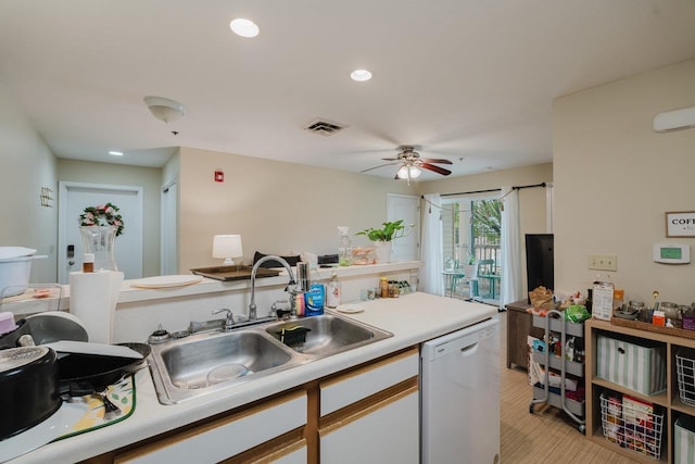 510 Davis Mills Dr Unit 103, Harrisonburg, VA 22801 - kitchen with dishwasher, a sink, ceiling fan, light countertops, and white cabinetry