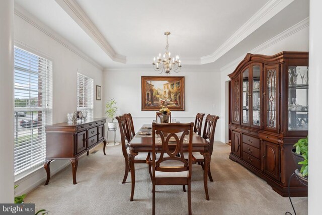 5831 Deep Creek Dr, Fredericksburg, VA 22407 - dining area featuring a chandelier, light carpet, healthy amount of natural light, and ornamental molding