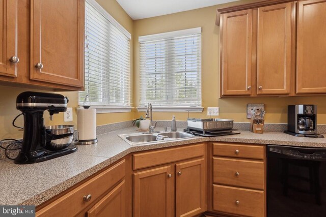 5831 Deep Creek Dr, Fredericksburg, VA 22407 - kitchen with dishwasher, a sink, healthy amount of natural light, and brown cabinetry
