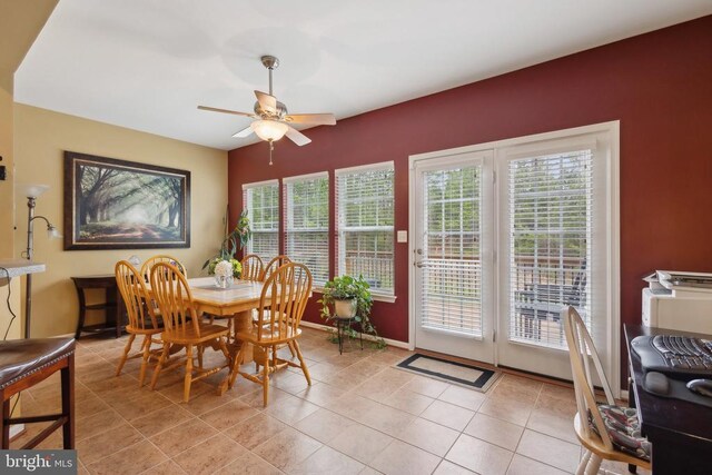 5831 Deep Creek Dr, Fredericksburg, VA 22407 - dining space featuring ceiling fan, light tile patterned floors, and baseboards