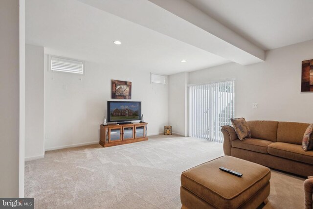 5831 Deep Creek Dr, Fredericksburg, VA 22407 - living room featuring carpet, baseboards, and recessed lighting