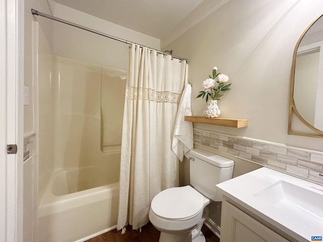 1203 Afton Mountain Rd, Afton, VA 22920 - bathroom featuring shower / bath combination with curtain, vanity, and wood finished floors