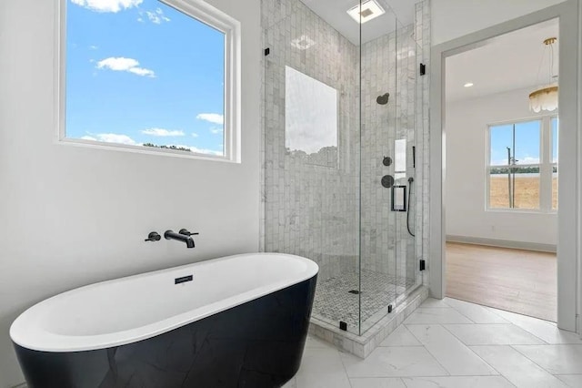 TBD Hermitage Rd, Waynesboro, VA 22980 - bathroom featuring a shower stall, marble finish floor, visible vents, and a freestanding bath