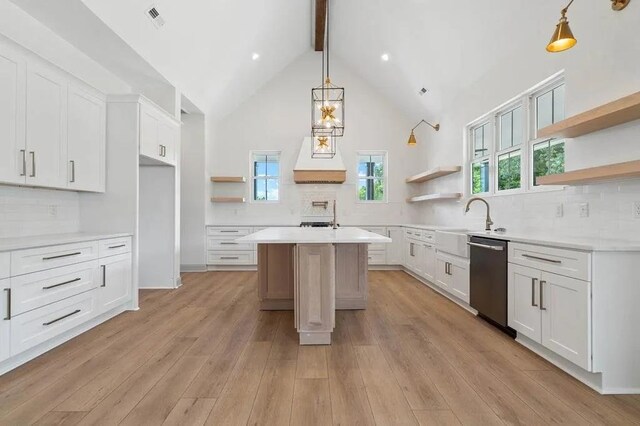 TBD Hermitage Rd, Waynesboro, VA 22980 - kitchen featuring open shelves, stainless steel dishwasher, and high vaulted ceiling