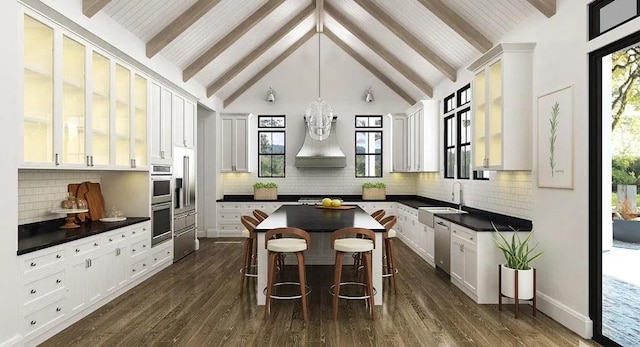 TBD Hermitage Rd, Waynesboro, VA 22980 - kitchen featuring white cabinets, dark countertops, a kitchen island, and a sink