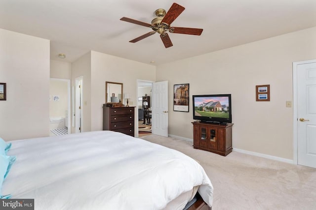 11200 Scottwood Ln N, Fredericksburg, VA 22407 - bedroom featuring light colored carpet, ensuite bath, and a ceiling fan