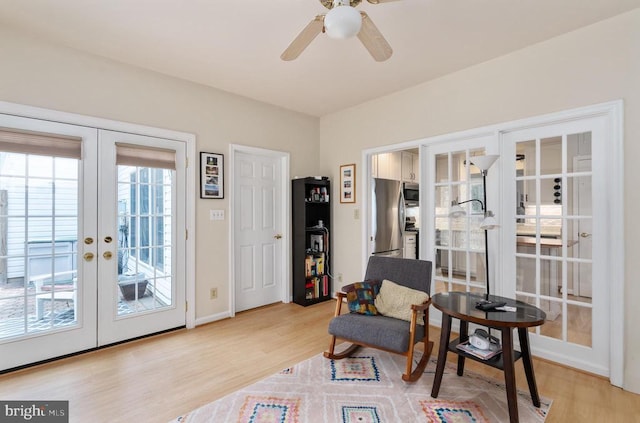 11200 Scottwood Ln N, Fredericksburg, VA 22407 - living area featuring french doors, light wood-type flooring, and ceiling fan