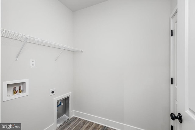 26437 Pennfields Dr, Orange, VA 22960 - laundry room with electric dryer hookup, hookup for a washing machine, dark wood finished floors, and baseboards