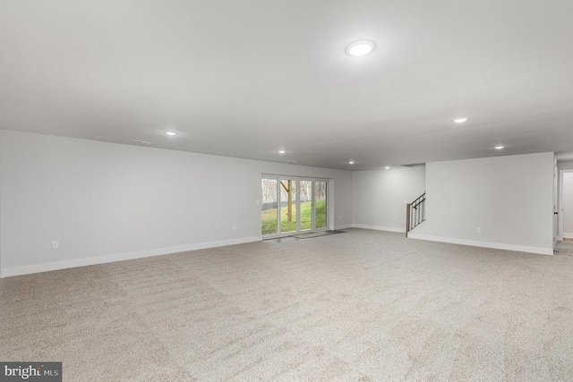 26437 Pennfields Dr, Orange, VA 22960 - spare room featuring stairs, recessed lighting, carpet flooring, and baseboards