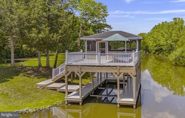 26437 Pennfields Dr, Orange, VA 22960 - dock area featuring a gazebo, view of scattered trees, and a deck with water view