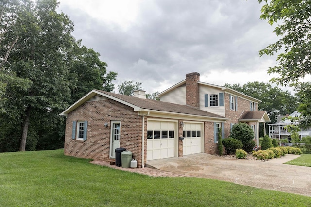1014 22nd St E, Buena Vista, VA 24416 - view of side of property with brick siding, an attached garage, a chimney, and driveway