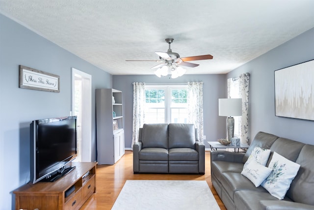 1014 22nd St E, Buena Vista, VA 24416 - living room featuring ceiling fan, light wood-style floors, and a textured ceiling