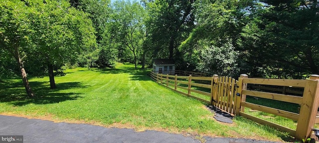  - view of yard featuring a gate and a storage unit