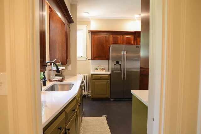 645 Cherry Ave, Waynesboro, VA 22980 - kitchen with high end refrigerator, a sink, light countertops, and ornamental molding