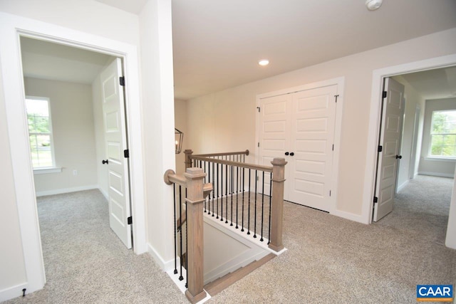 219 Riva Way, Palmyra, VA 22963 - hall featuring an upstairs landing, carpet flooring, baseboards, and recessed lighting