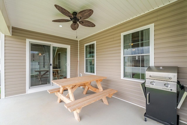 375 Mesa Ct, Broadway, VA 22815 - view of patio featuring grilling area, outdoor dining space, and a ceiling fan