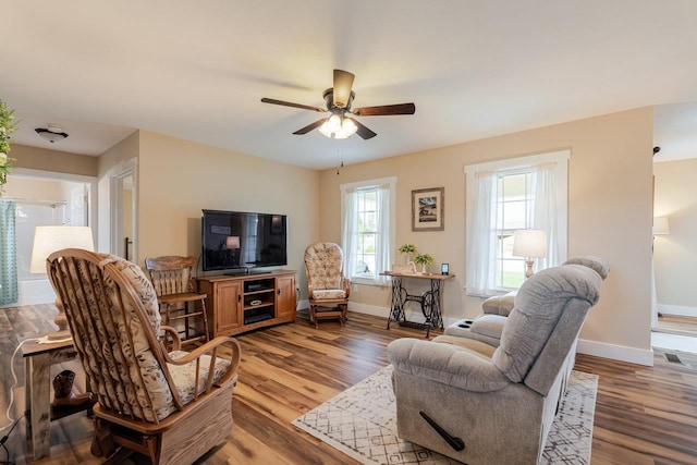 375 Mesa Ct, Broadway, VA 22815 - living room featuring a ceiling fan and wood finished floors