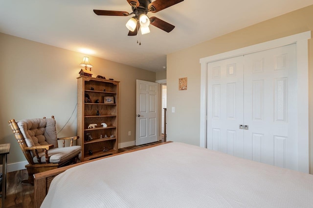 375 Mesa Ct, Broadway, VA 22815 - bedroom featuring wood finished floors, a closet, and ceiling fan