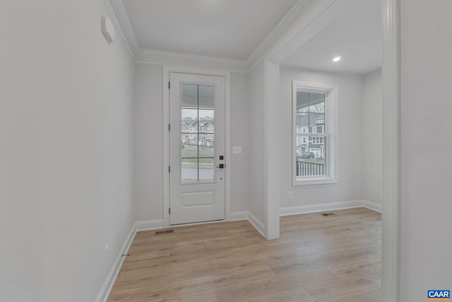 10A Sablewood Dr, Charlottesville, VA 22911 - doorway to outside featuring light wood-style flooring, crown molding, and baseboards