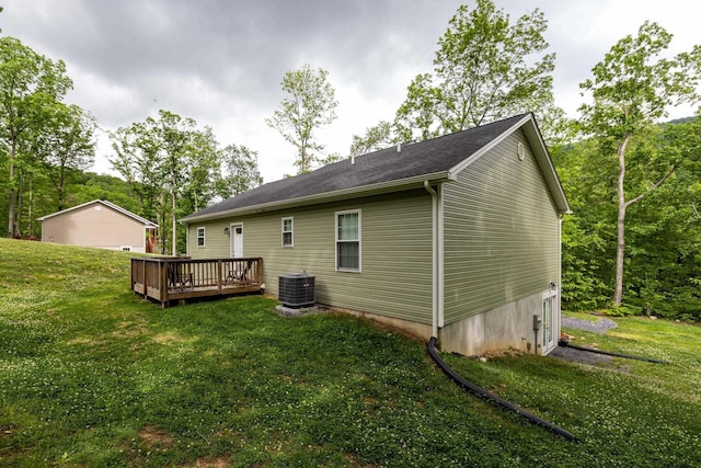 4001 Moreland Gap Rd, New Market, VA 22844 - back of property with central AC, a deck, and a yard
