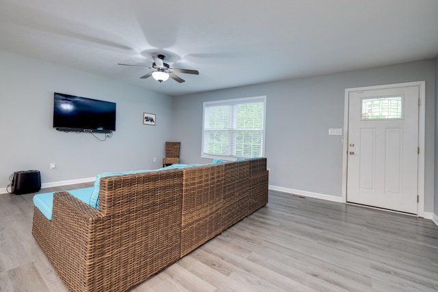 4001 Moreland Gap Rd, New Market, VA 22844 - living area with a ceiling fan, light wood-style floors, and baseboards