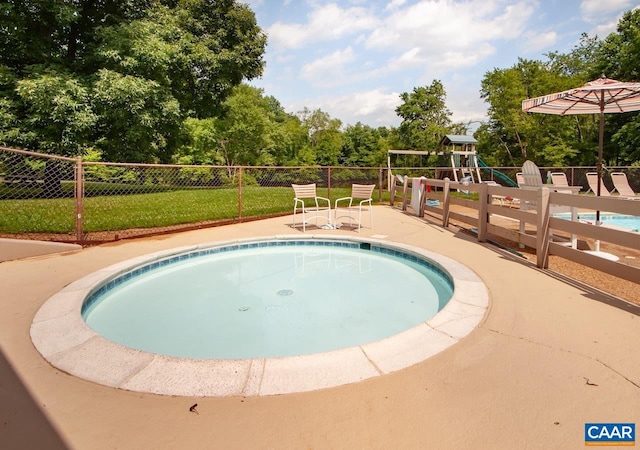 10 Apple Blossom Ct, Nellysford, VA 22958 - community pool featuring fence, playground community, a patio area, and a lawn