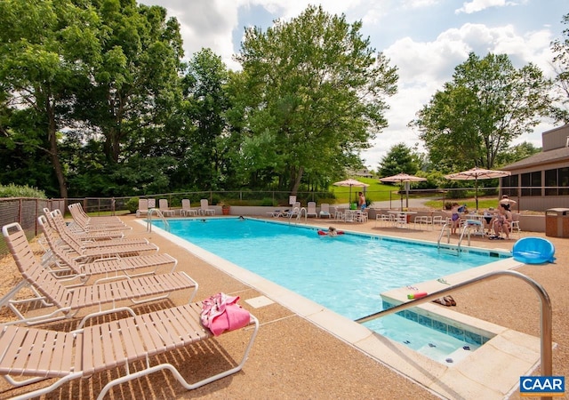 10 Apple Blossom Ct, Nellysford, VA 22958 - pool with a patio, a hot tub, and fence