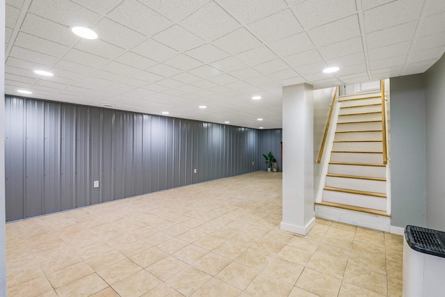 78 Stuart Ave, Stuarts Draft, VA 24477 - finished below grade area featuring stairs, recessed lighting, tile patterned floors, and a drop ceiling