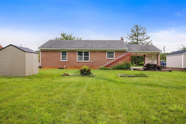 78 Stuart Ave, Stuarts Draft, VA 24477 - rear view of property featuring brick siding, a yard, and a shingled roof