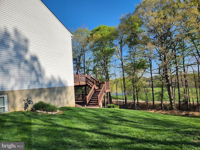 10010 Peppermill Ct, Fredericksburg, VA 22407 - view of grassy yard with stairway and a wooden deck