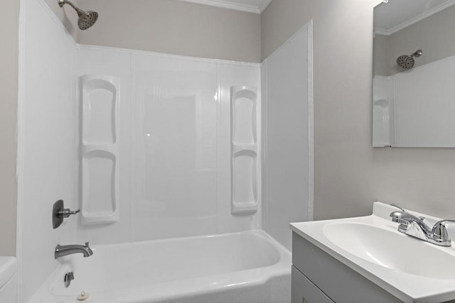 837 Faber Ave, Waynesboro, VA 22980 - full bathroom featuring toilet,  shower combination, vanity, and crown molding