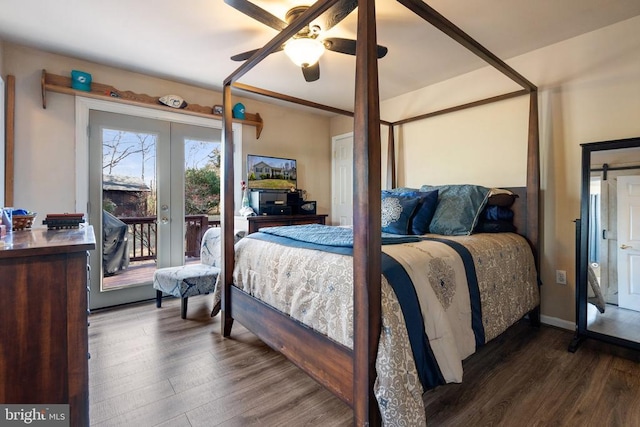 5585 Sperryville Pike, Boston, VA 22713 - bedroom with french doors, dark wood-type flooring, access to exterior, and ceiling fan