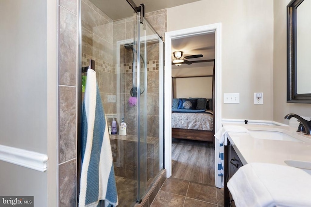 5585 Sperryville Pike, Boston, VA 22713 - bathroom with ensuite bath, a shower stall, tile patterned flooring, and vanity