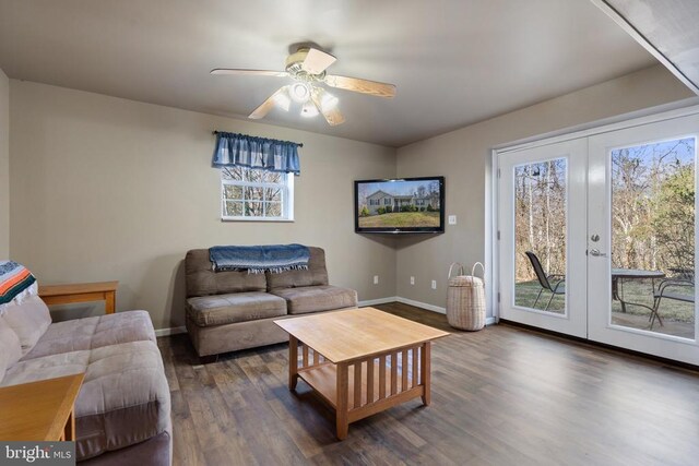 5585 Sperryville Pike, Boston, VA 22713 - living room with wood finished floors, french doors, baseboards, and ceiling fan