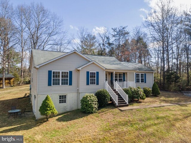 5585 Sperryville Pike, Boston, VA 22713 - ranch-style house with covered porch, a front lawn, and stairs