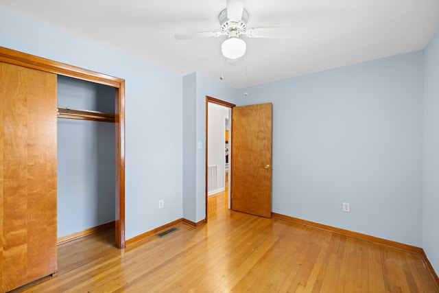 2403 Bare St, Staunton, VA 24401 - unfurnished bedroom with light wood-style flooring, a closet, and a ceiling fan