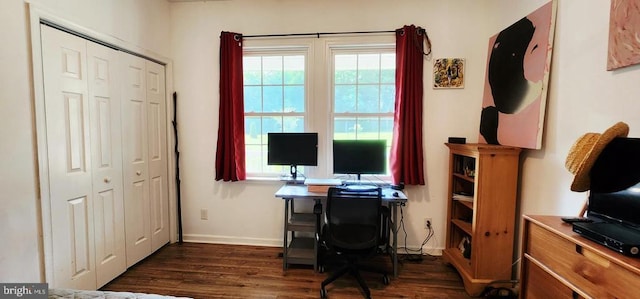 1884 Kennon Rd, Mineral, VA 23117 - home office featuring dark wood-style flooring and baseboards