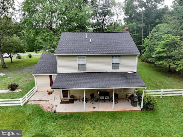 319 Fox Hunters Ln, Madison, VA 22727 - back of property featuring a patio, a chimney, and roof with shingles