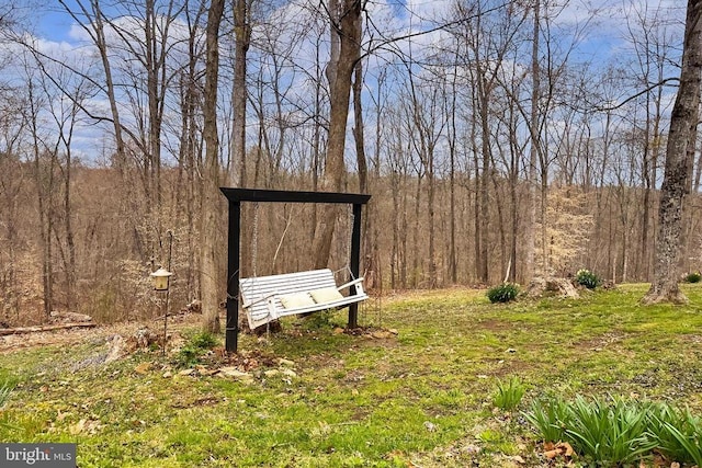 view of yard featuring a view of trees